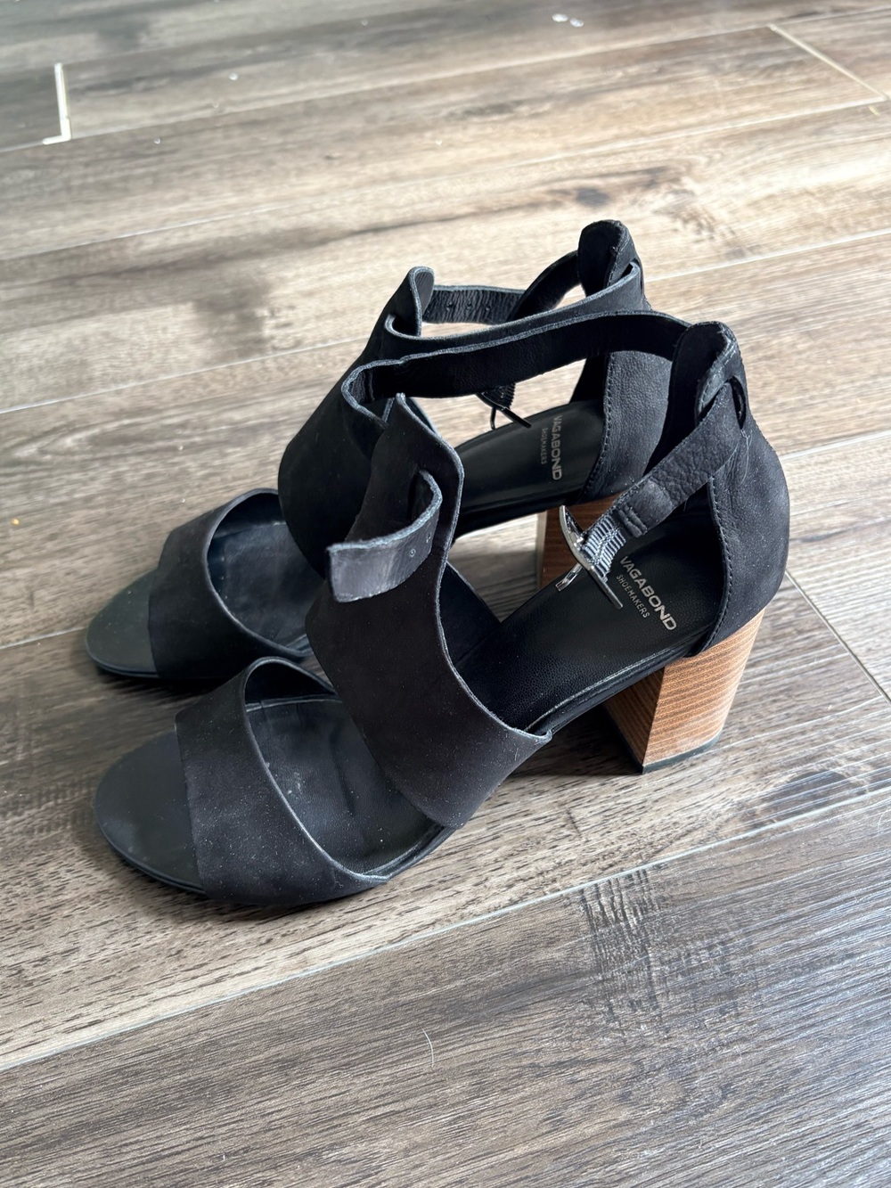 Vagabond Black Suede Open-Toe Block Heel Sandals
